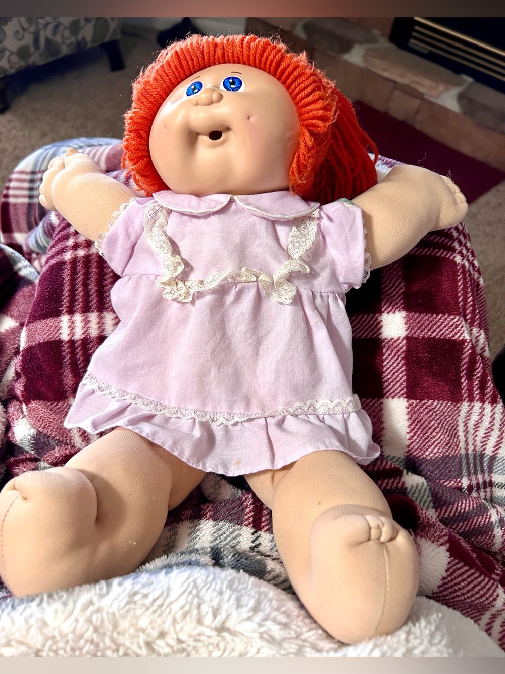 Vintage Cabbage Patch Kid Doll-orange yarn Hair/Blue Eyes 1983 with dress